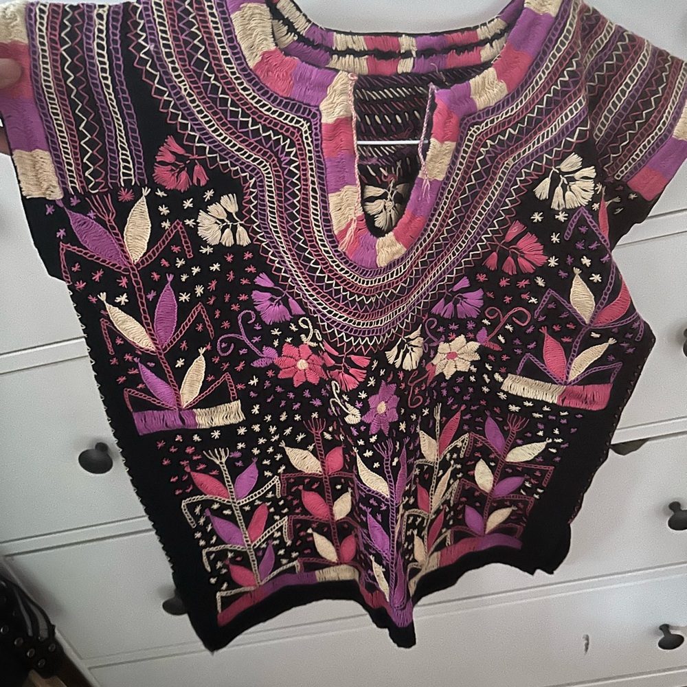 Embroidered Black and Purple Women's Top